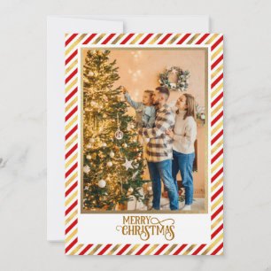 Christmas Blessings I Family Photo and Gold Script Holiday Card