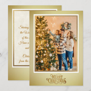 Christmas Blessings I Family Photo and Gold Script Holiday Card