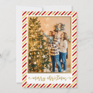 Christmas Blessings I Family Photo and Gold Script Holiday Card