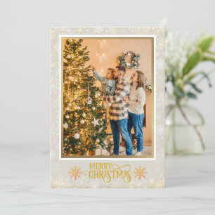 Christmas Blessings I Family Photo and Gold Script Holiday Card