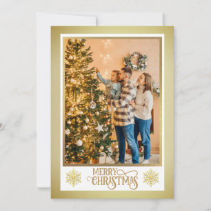 Christmas Blessings I Family Photo and Gold Script Holiday Card