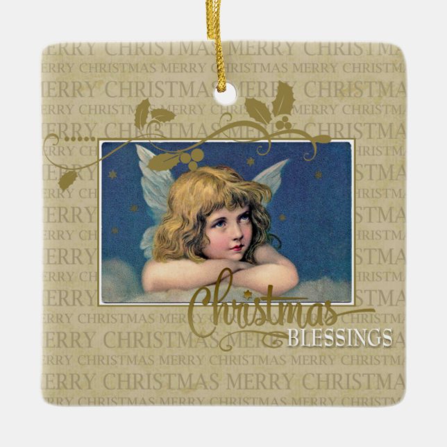 Christmas Blessings Little Angel Ceramic Ornament (Front)