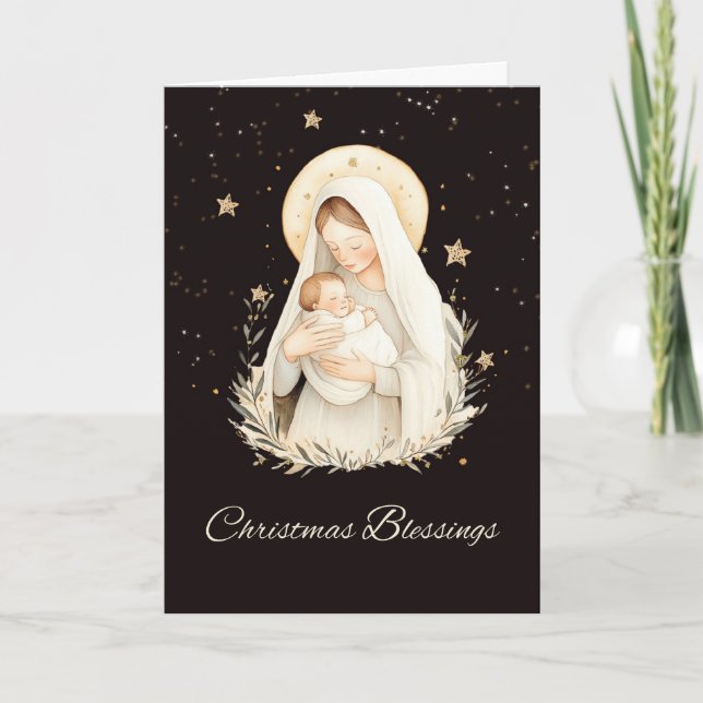 Christmas Blessings Madonna and Child Soft Cream Card (Front)