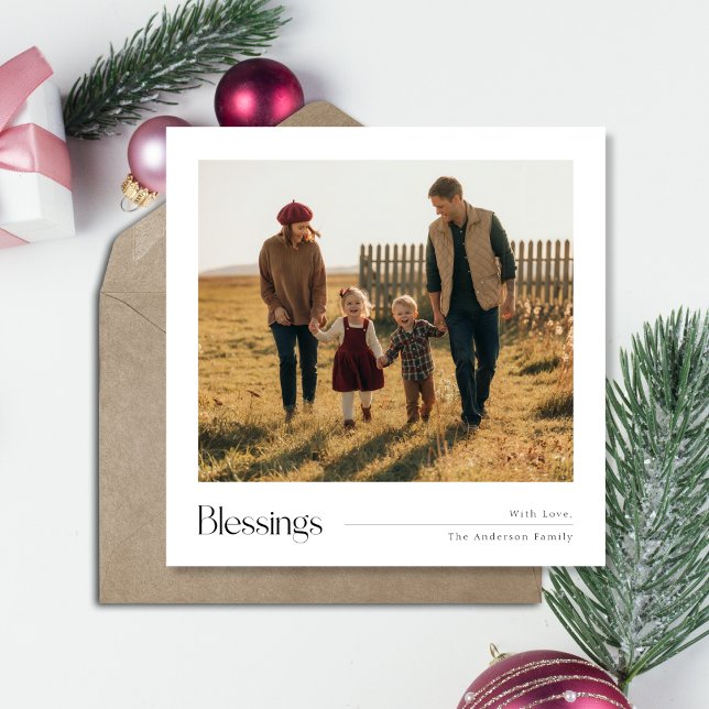 Christmas Blessings Minimalist Family Photo Holiday Card (Creator Uploaded)