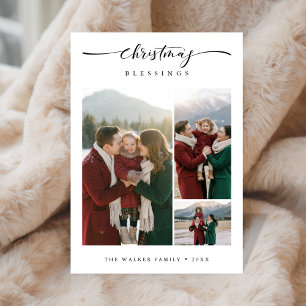 Christmas Blessings Modern Family Photo 3 Photo Holiday Card