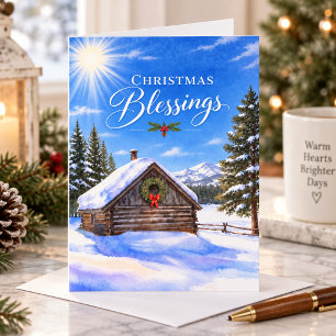 Christmas Blessings Mountain Cabin Holiday Card
