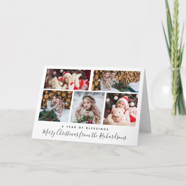 Christmas Blessings | Multi Photo Grid Holiday Card (Front)