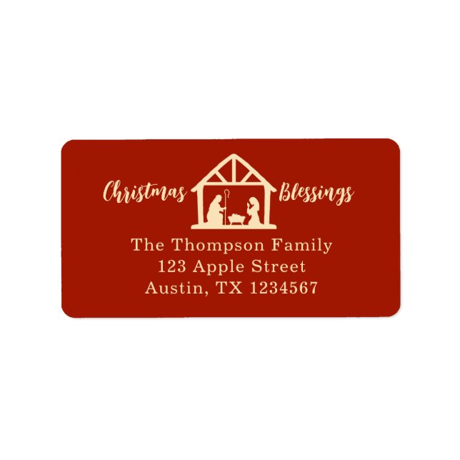Christmas Blessings Nativity Gold Typography Label (Front)