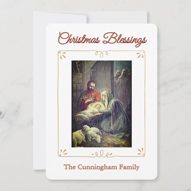 Christmas Blessings Nativity Scene Flat Card (Front)