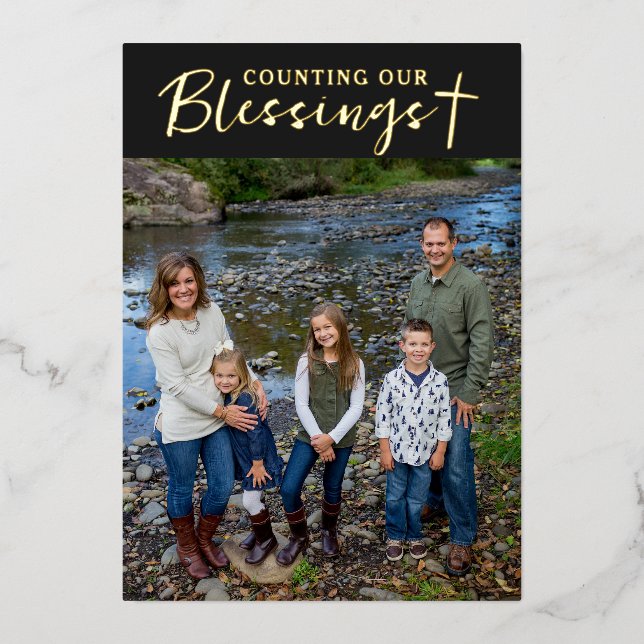 Christmas Blessings Photo Cross Script Faith Black (Front)