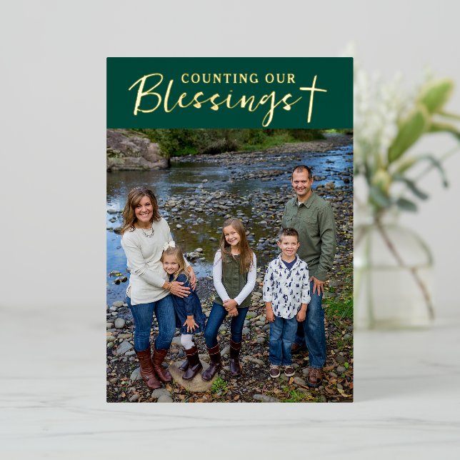 Christmas Blessings Photo Cross Script Faith Green (Standing Front)