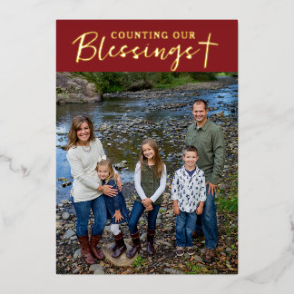 Christmas Blessings Photo Cross Script Faith Red