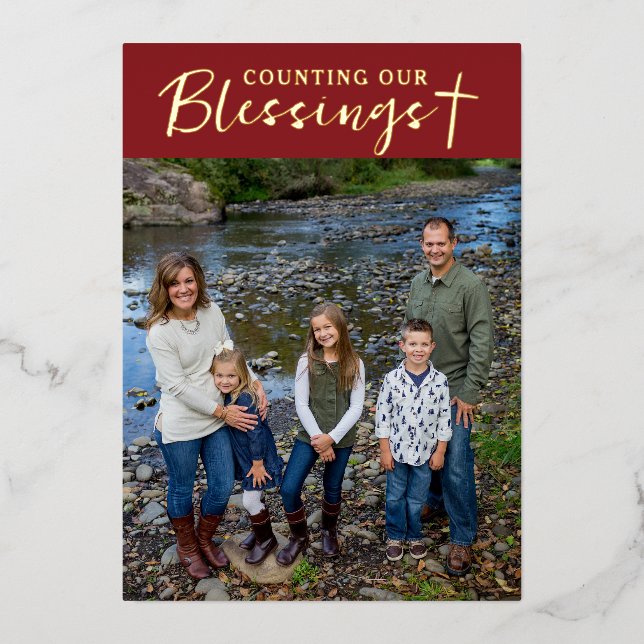 Christmas Blessings Photo Cross Script Faith Red (Front)