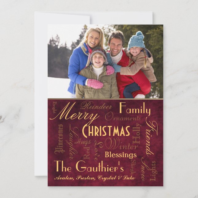 Christmas Blessings Retro Red Holiday Card (Front)