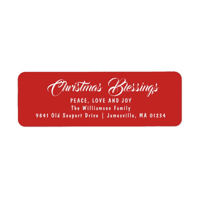 Christmas Blessings Return Address Labels Red (Front)