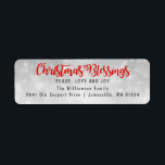 Christmas Blessings Return Address Labels Red<br><div class="desc">A bright red Christmas Blessings look beautiful against soft silver grey background. Peace,  joy and love is just below,  because well these are a few of my favourite blessings. Your name and address are below. The silver and red colour scheme looks beautiful on almost any colour envelope.</div>