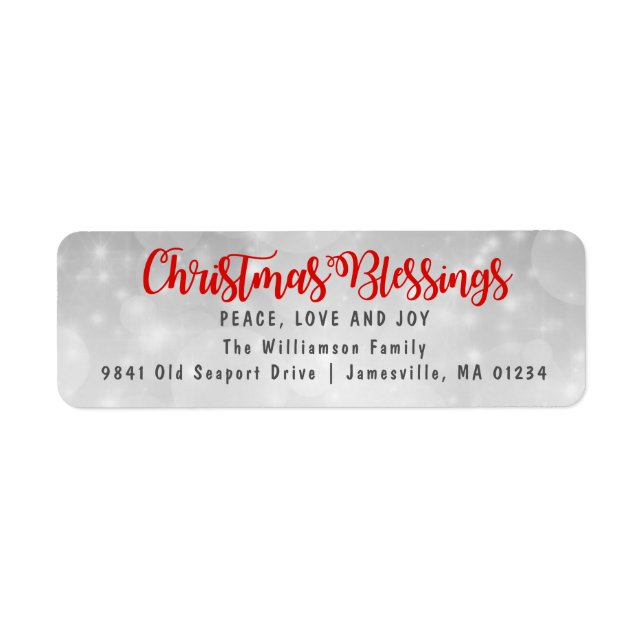 Christmas Blessings Return Address Labels Red (Front)