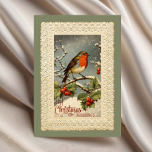 Christmas Blessings Robin Vintage Reproduction