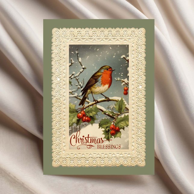 Christmas Blessings Robin Vintage Reproduction Card (Creator Uploaded)
