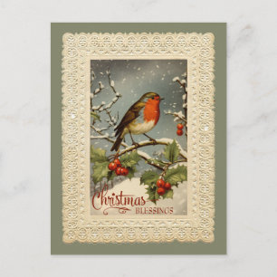 Christmas Blessings Robin Vintage Reproduction Postcard