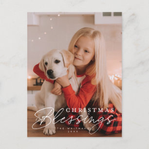 Christmas Blessings script and serif photo  Holiday Postcard