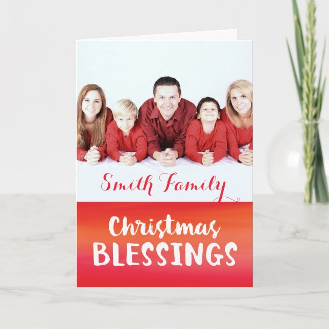 Christmas Blessings Watercolor-Look Customisable P Holiday Card (Front)
