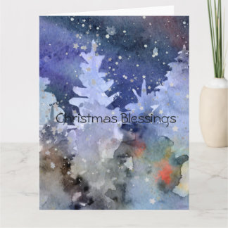Christmas Blessings Watercolor Winter Landscape Card