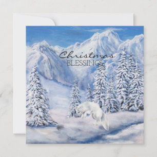 Christmas Blessings Winter Landscape and White Fox Card