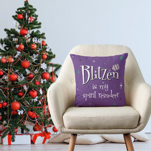Christmas Blitzen is my Spirit Reindeer Purple Cushion