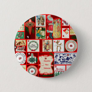Christmas Block Advent Illustration Square Art 6 Cm Round Badge