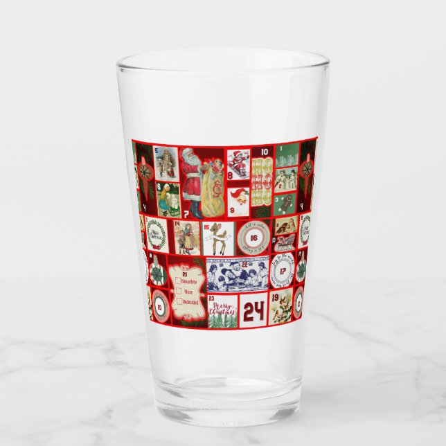 Christmas Block Advent Illustration Square Art Glass (Front)