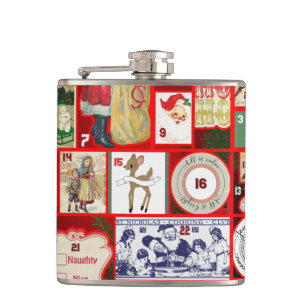 Christmas Block Advent Illustration Square Art Hip Flask