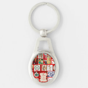 Christmas Block Advent Illustration Square Art Key Ring