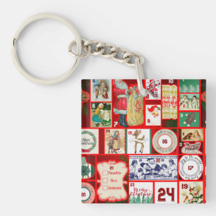 Christmas Block Advent Illustration Square Art Key Ring