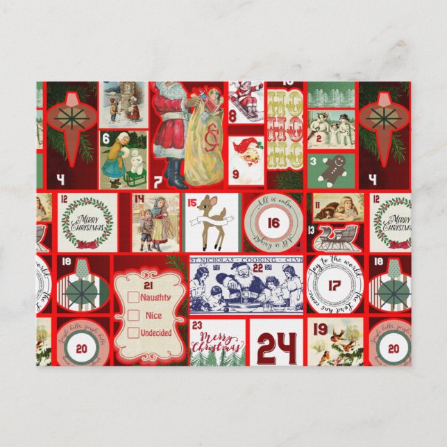 Christmas Block Advent Illustration Square Art Postcard (Front)