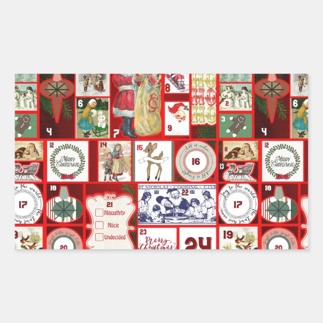 Christmas Block Advent Illustration Square Art Rectangular Sticker (Front)