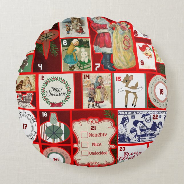Christmas Block Advent Illustration Square Art Round Cushion (Front)