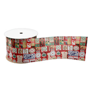 Christmas Block Advent Illustration Square Art Satin Ribbon