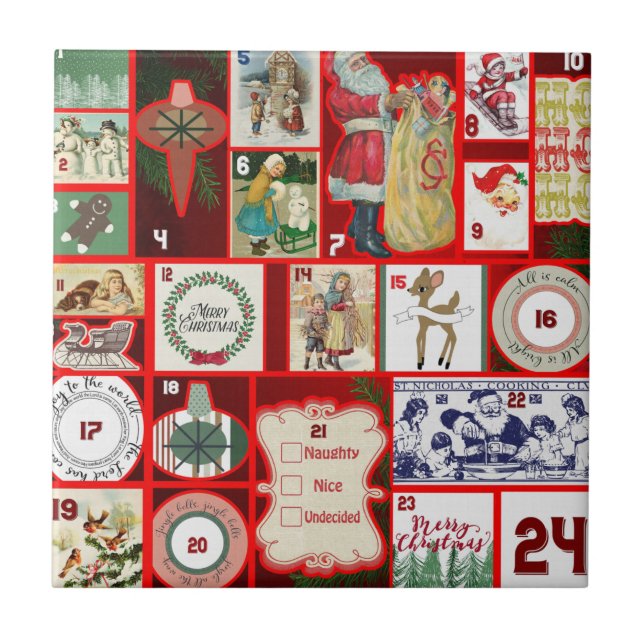 Christmas Block Advent Illustration Square Art Tile (Front)