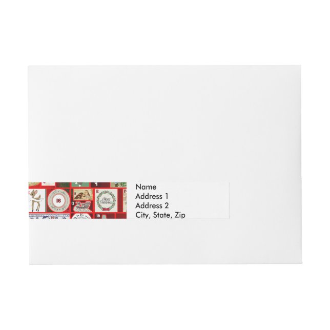 Christmas Block Advent Illustration Square Art Wraparound Address Label (Front)