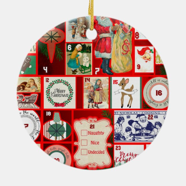 Christmas Block Illustration Squares Ceramic Tree Decoration (Back)