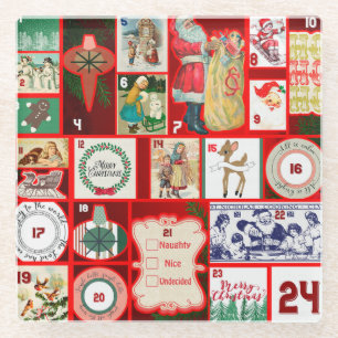 Christmas Block Illustration Squares Glass Coaster