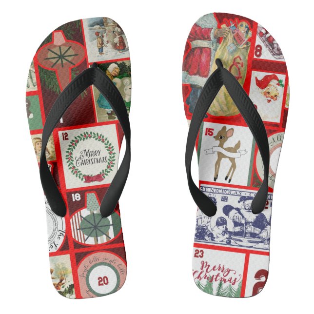 Christmas Block Illustration Squares Jandals (Footbed)