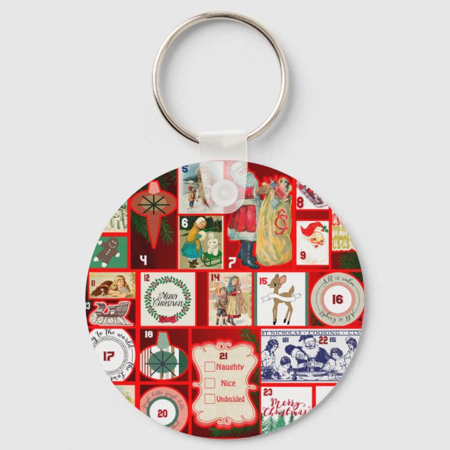 Christmas Block Illustration Squares Key Ring (Front)