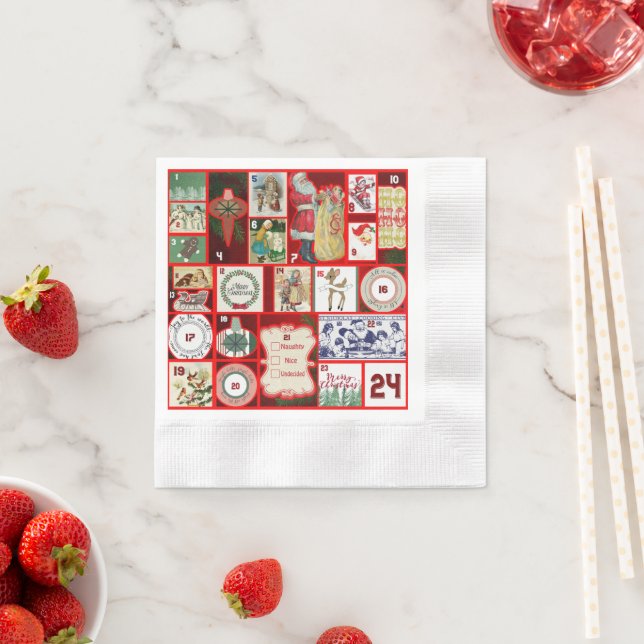 Christmas Block Illustration Squares Napkin (Insitu)