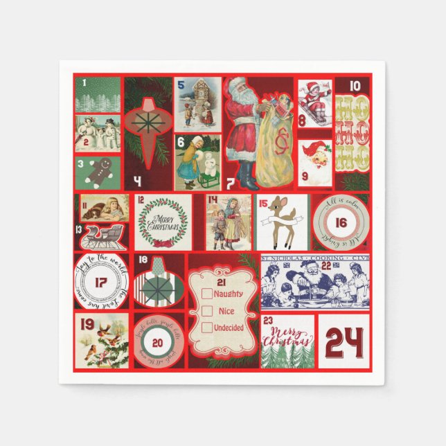 Christmas Block Illustration Squares Napkin (Front)