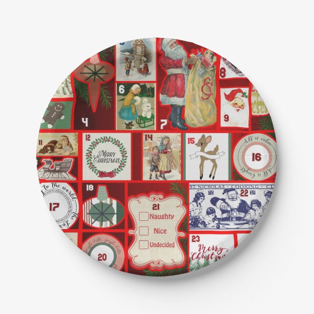 Christmas Block Illustration Squares Paper Plate (Front)
