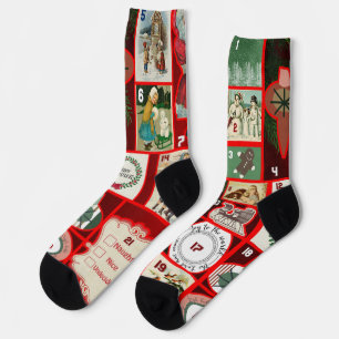 Christmas Block Illustration Squares Socks
