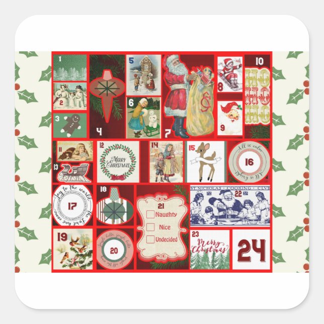 Christmas Block Illustration Squares Square Sticker (Front)