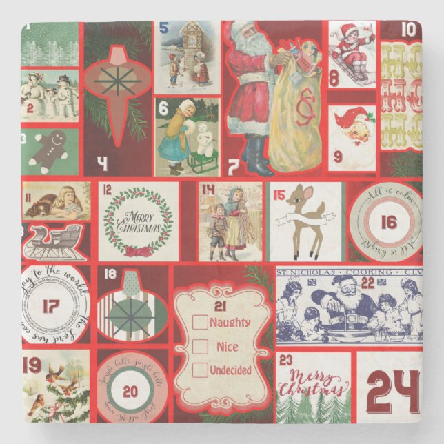 Christmas Block Illustration Squares Stone Coaster (Front)